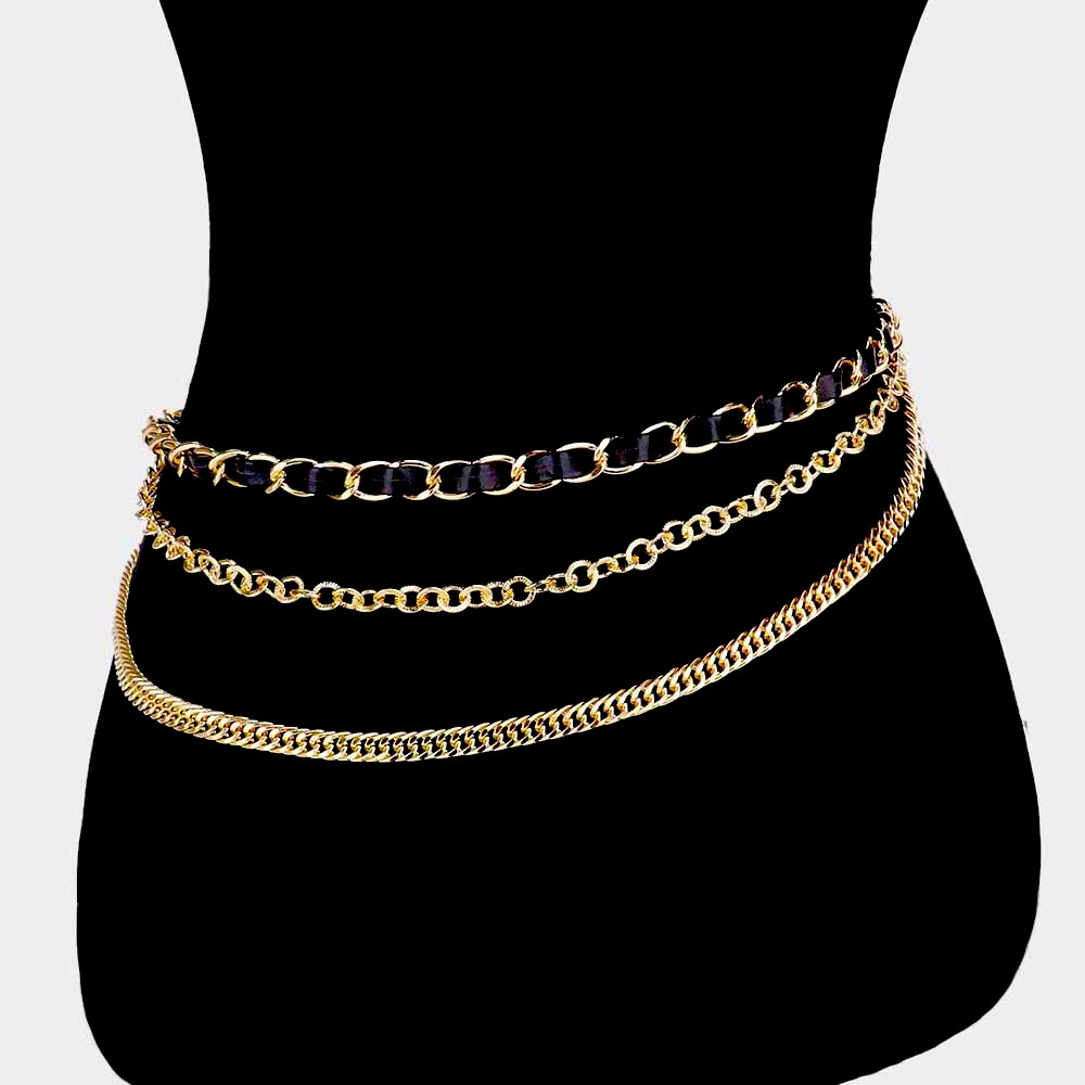 Chunky Black & Gold Layered Chain Adjustable Statement Belt